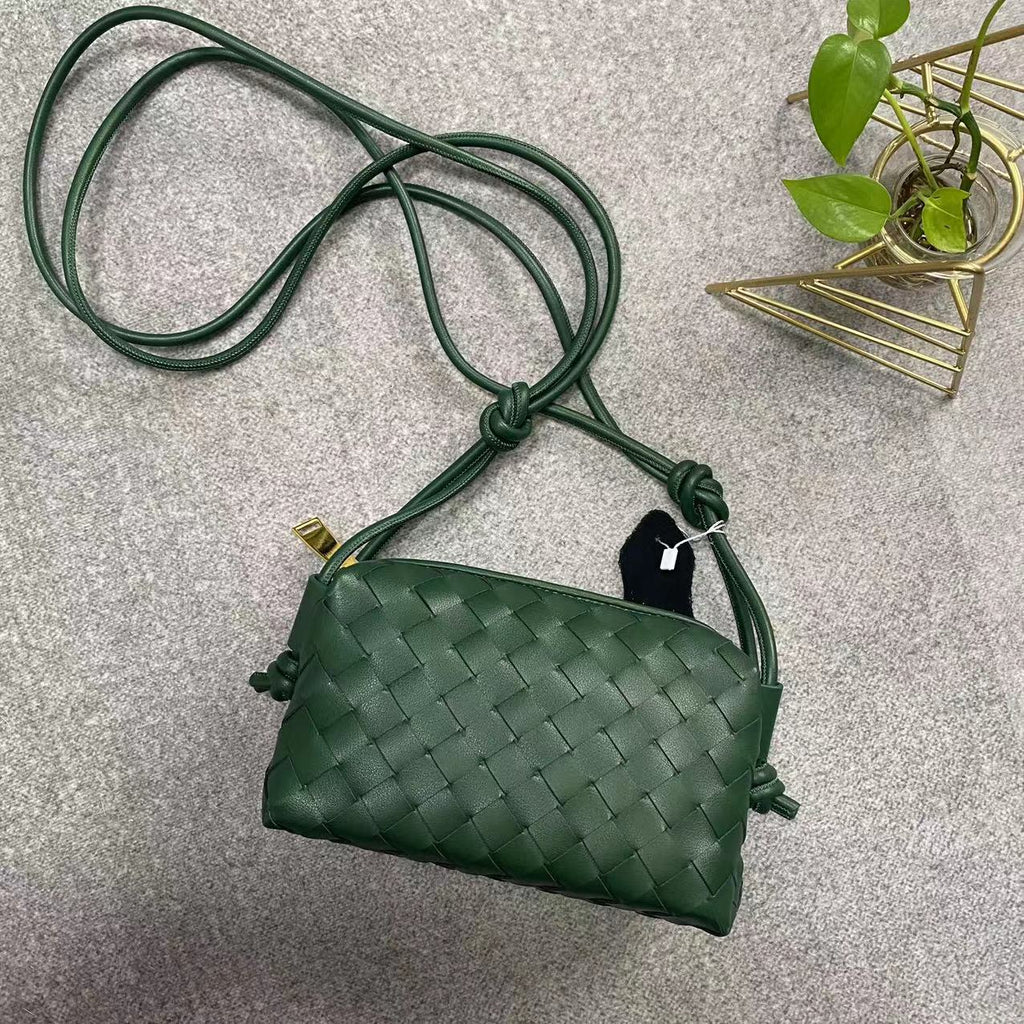 Woven Box Bag genuine leather crossbody bag in Dark Green