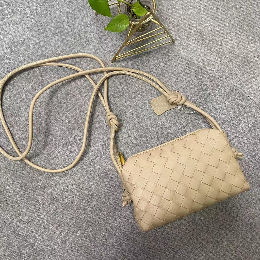 Woven Box Bag genuine leather crossbody bag in Apricot