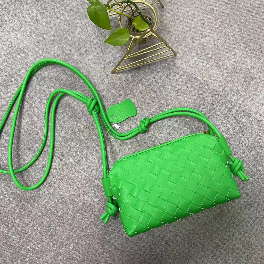 Woven Box Bag genuine leather crossbody bag in Bright Green