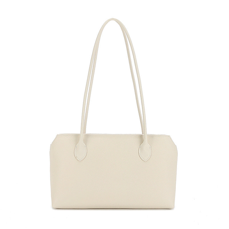 Fold-Over Tote genuine leather tote bag in Ivory Pebbled