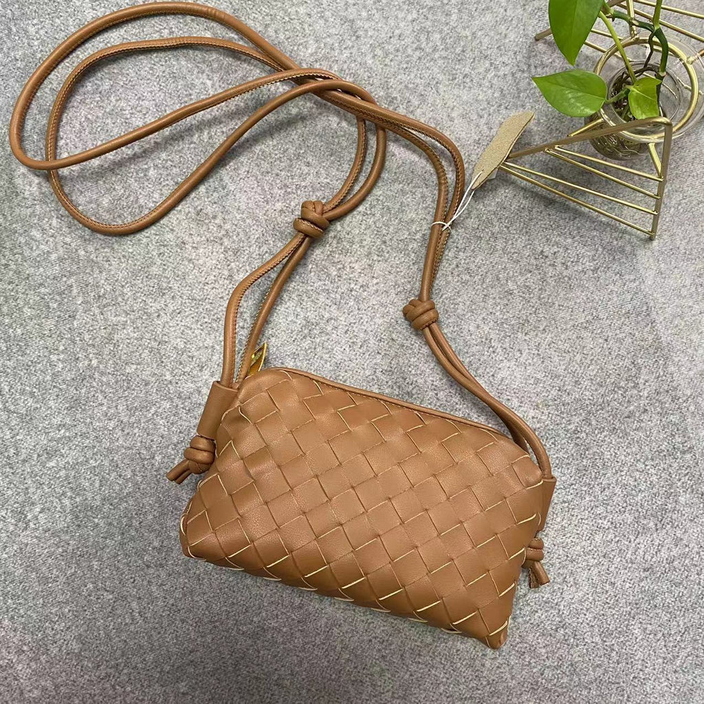 Woven Box Bag genuine leather crossbody bag in Caramel