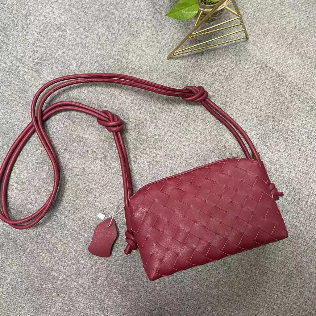 Woven Box Bag genuine leather crossbody bag in Wine Red