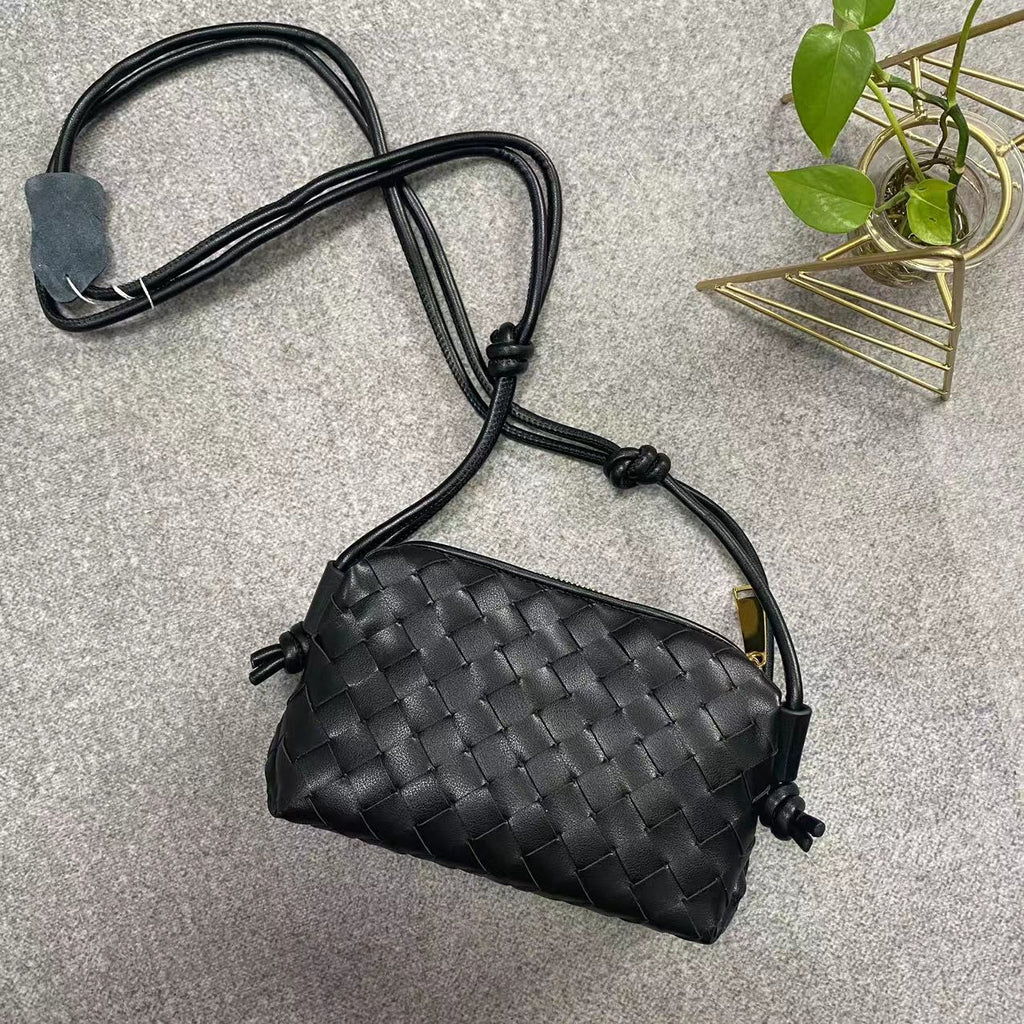 Woven Box Bag genuine leather crossbody bag in Black