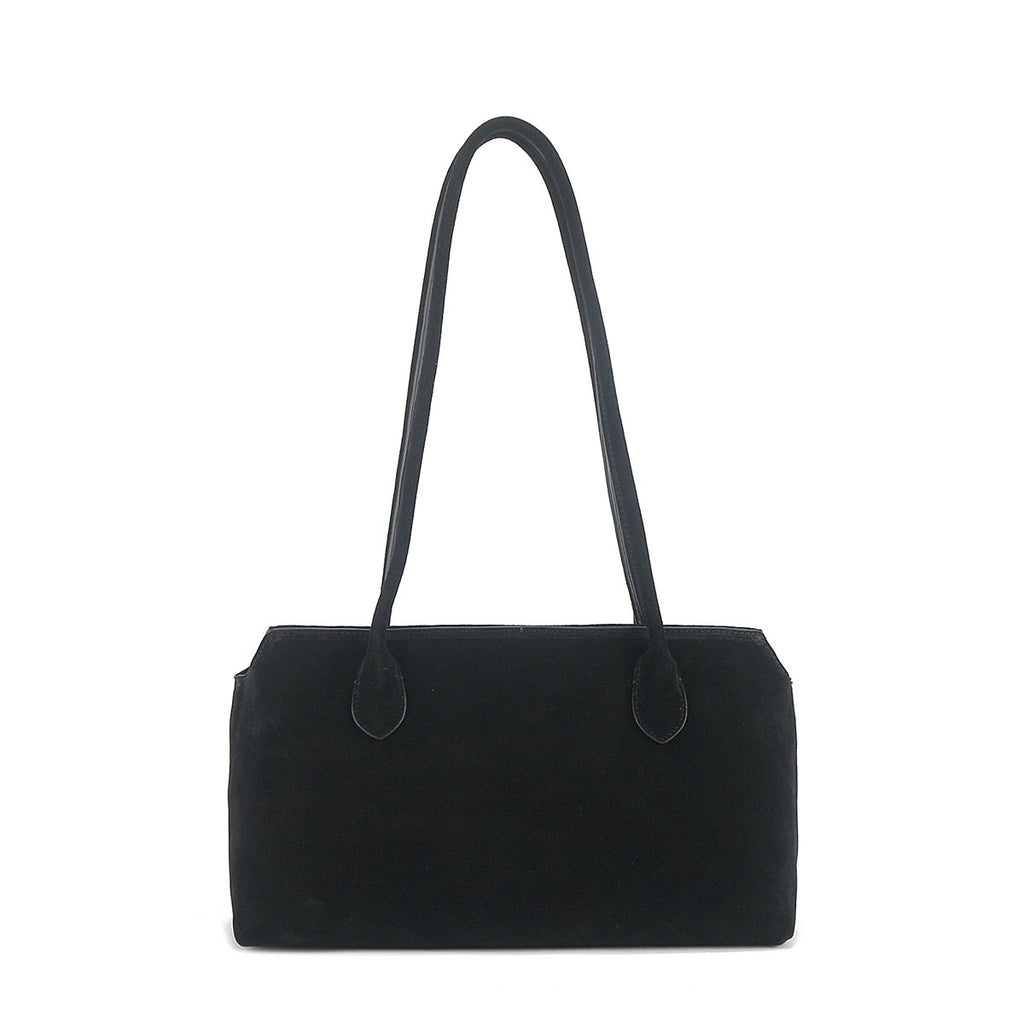 Fold-Over Tote genuine leather tote bag in Black Suede