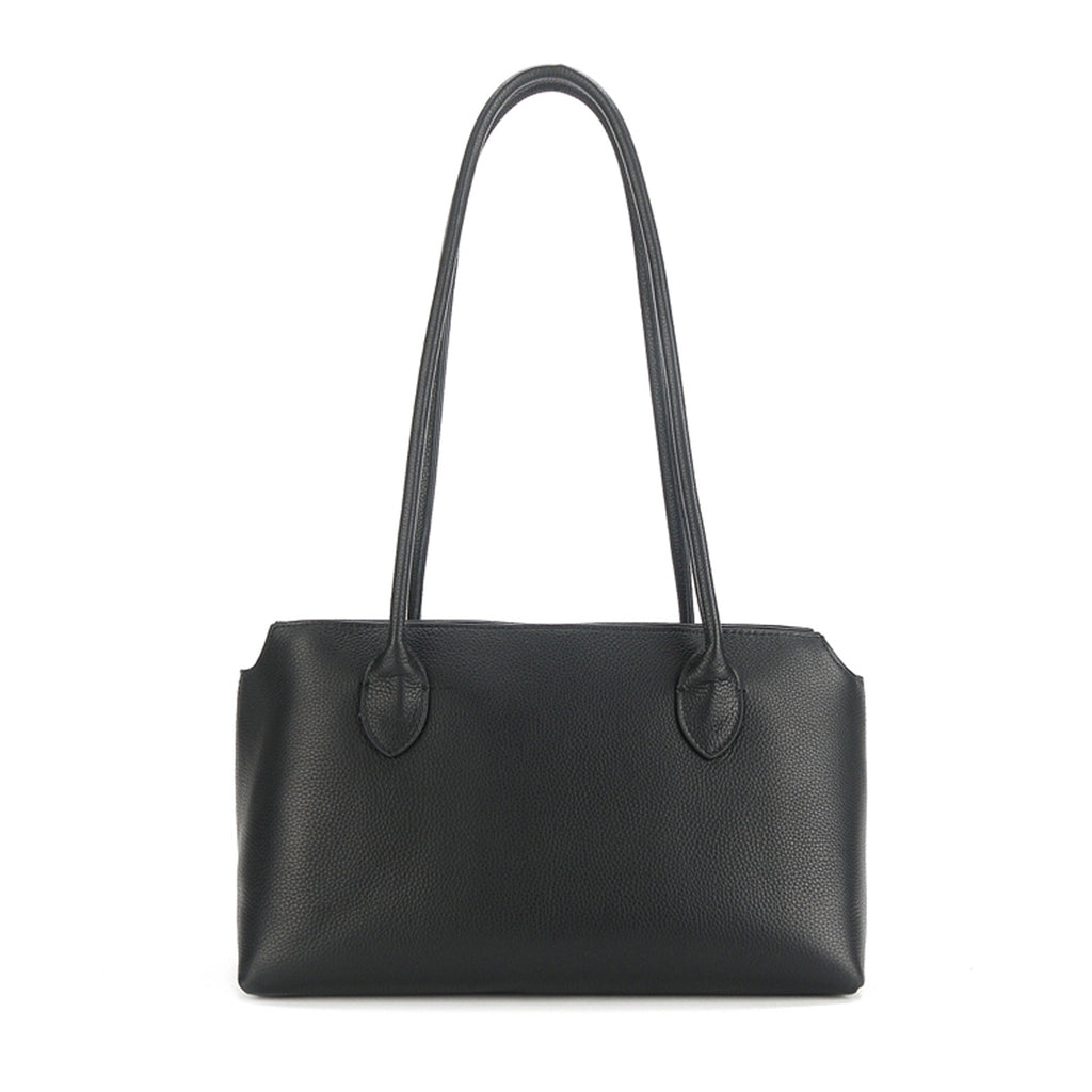 Fold-Over Tote genuine leather tote bag in Black Pebbled