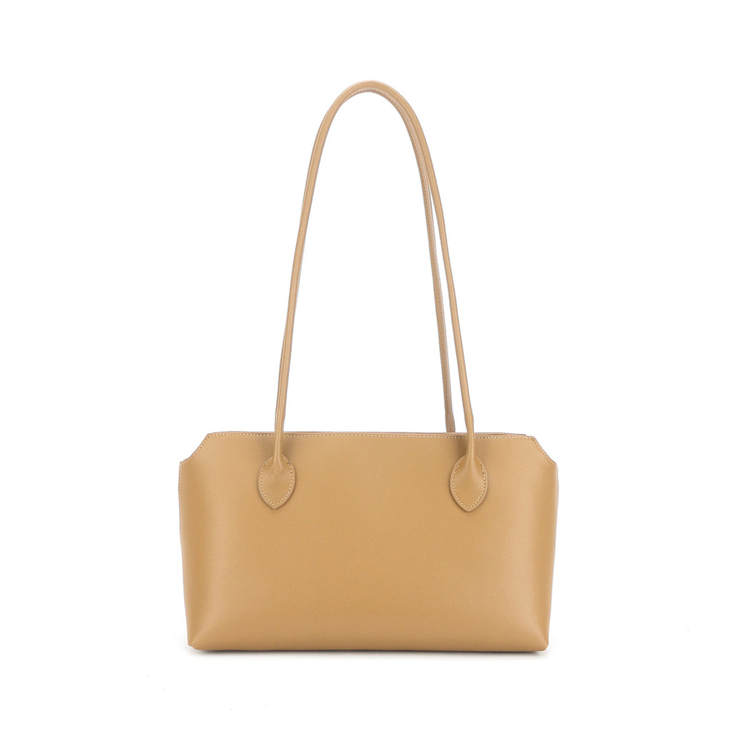 Fold-Over Tote genuine leather tote bag in Khaki Smooth