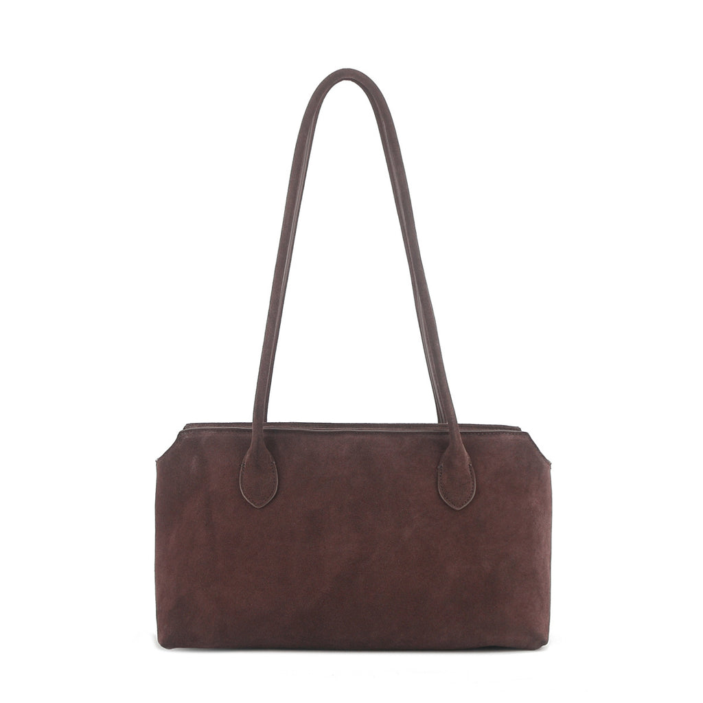 Fold-Over Tote genuine leather tote bag in Coffee Suede
