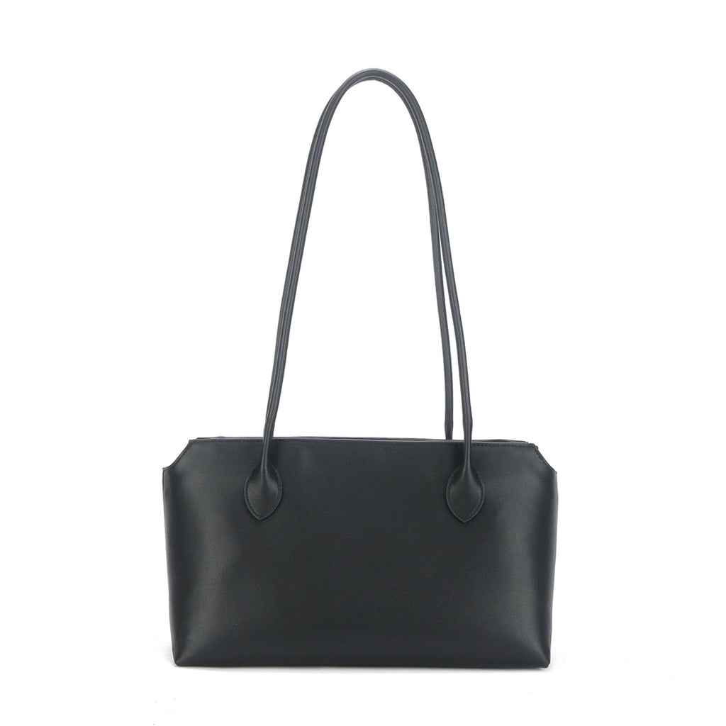 Fold-Over Tote genuine leather tote bag in Black Textured