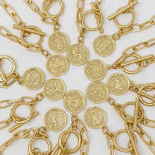 Load image into Gallery viewer, trendy brass gold zodiac charm chain bracelet
